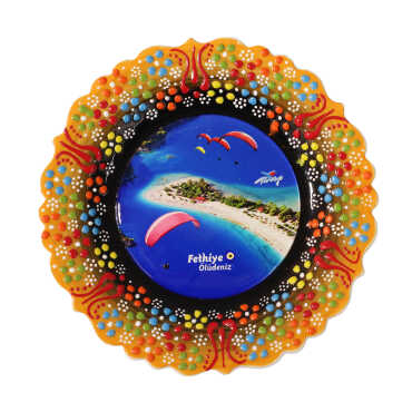 Fethiye Temalı Çini Myros Resim Tabak 12 cm - 4