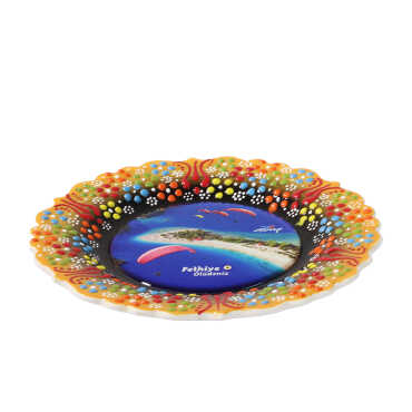 Fethiye Temalı Çini Myros Resim Tabak 18 cm  - 4