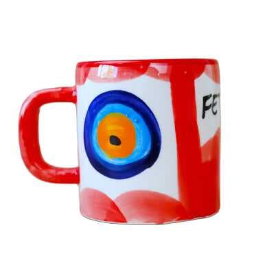 Fethiye Themed Handmade Evil Eye Small Mug - 3