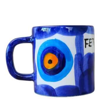 Fethiye Themed Handmade Evil Eye Small Mug - 4