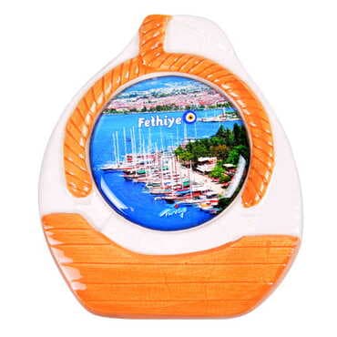 Fethiye Themed Ceramic Ship Shaped Ceramic Magnet