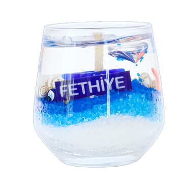 Fethiye Themed Medium Round Glass Candle with Gel Wax