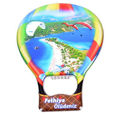 Fethiye Themed Baloon Shaped Metal Magnetic Bottle Opener 102x73 mm - Thumbnail