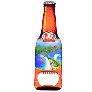 Myros - Fethiye Themed Beer Bottle Shaped Metal Magnetic Bottle Opener 130x39 mm