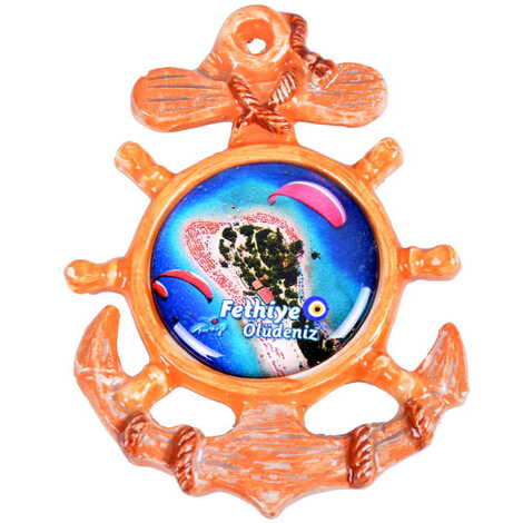 Fethiye Themed Ceramic Anchor Shaped Fridge Magnet - 1