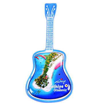 Myros - Fethiye Themed Ceramic Guitar Shaped Fridge Magnet