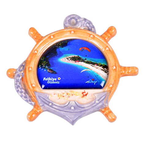 Fethiye Themed Ceramic Round Anchor Shaped Fridge Magnet