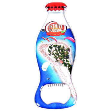 Fethiye Themed Coke Bottle Shaped Metal Magnetic Bottle Opener 120x41 mm - Thumbnail