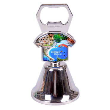 Myros - Fethiye Themed Collectible Souvenir Double Face Metal Bell With Opener 44x94 mm