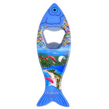 Fethiye Themed Customised UV Printed Fish Shape Printed Plastic Base Bottle Opener 42x130 mm - Thumbnail