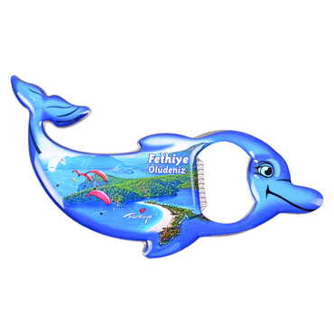 Myros - Fethiye Themed Dolphin Shaped Metal Magnetic Bottle Opener 102x67 mm