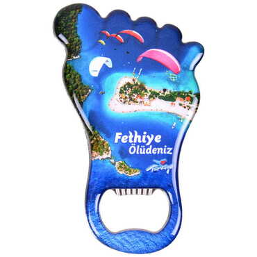 Fethiye Themed Foot Shaped Metal Magnetic Bottle Opener 100x59 mm - Thumbnail