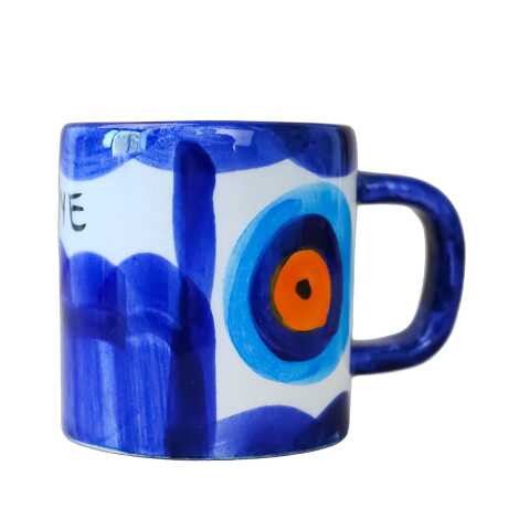 Fethiye Themed Handmade Evil Eye Small Mug - 6
