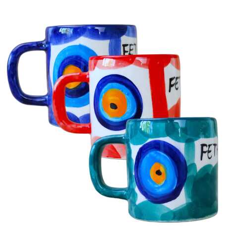 Fethiye Themed Handmade Evil Eye Small Mug - 2
