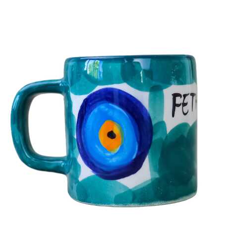 Fethiye Themed Handmade Evil Eye Small Mug - 5