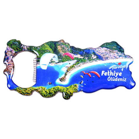 Fethiye Themed Map Shaped Metal Magnetic Bottle Opener 100x45 mm