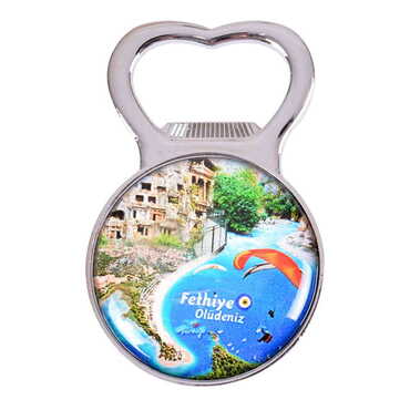 Myros - Fethiye Themed Metal Magnetic Small Round Opener 38x60 mm