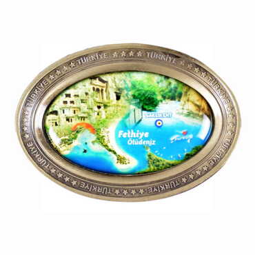 Myros - Fethiye Themed Metal Oval Shaped Magnet