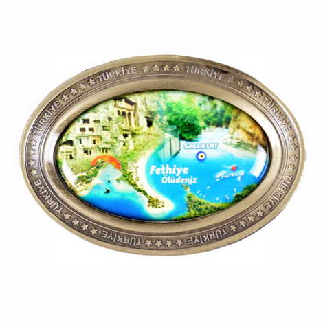 Fethiye Themed Metal Oval Shaped Magnet