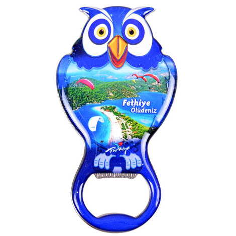 Fethiye Themed Owl Shaped Metal Magnetic Bottle Opener 88x47 mm