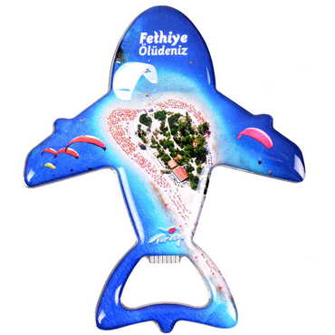 Myros - Fethiye Themed Plane Shaped Metal Magnetic Bottle Opener 105x89 mm