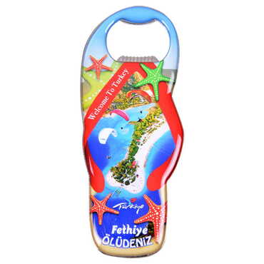 Fethiye Themed Slipper Shaped Metal Magnetic Bottle Opener 110x45 mm - Thumbnail