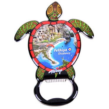 Myros - Fethiye Themed Turtle Shaped Metal Magnetic Bottle Opener 103x75 mm