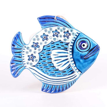 Fish Themed Nautical Ceramics Sixth Size Wall Hanging - Thumbnail