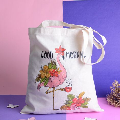 Flamingo Temalı Ham Renkli Bez Çanta 450x350 mm