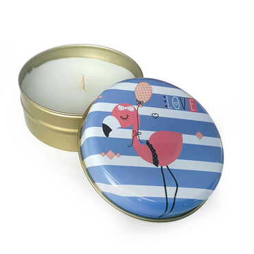 Myros - Toptan Flamingo Temalı Myros Metal Kapaklı Kokulu Love Mum 73x35 mm