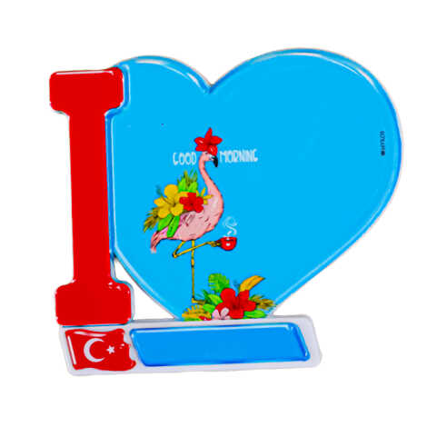 Flamingo Temalı Uv Baskılı Kalp Şekilli Magnet 86x62 mm - 1