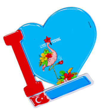 Flamingo Themed UV Printed Heart Shaped Refrigerator Magnet 86x62 mm - Standart - 2