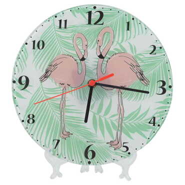 Myros - Flamingo Themed Decorative Custom Print Glass Wall Watch 25 Cm