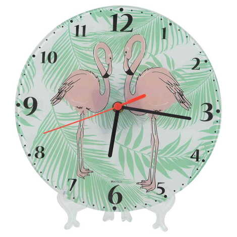 Flamingo Themed Decorative Custom Print Glass Wall Watch 25 Cm