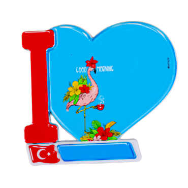 Flamingo Themed UV Printed Heart Shaped Refrigerator Magnet 86x62 mm - Myros