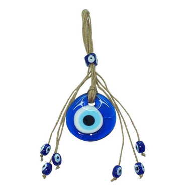 Myros - Flax Yarn Knitted Glass Evil Eye Wall Hanging No : 1 55 mm