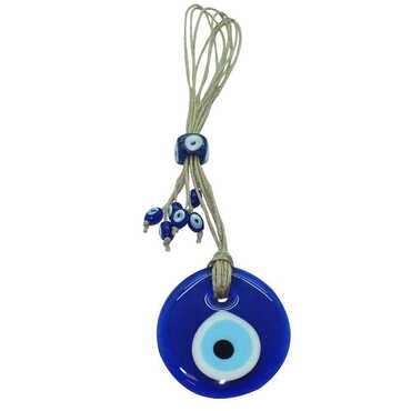 Myros - Flax Yarn Knitted Glass Evil Eye Wall Hanging No : 2 75 mm