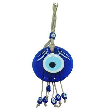 Myros - Flax Yarn Knitted Glass Evil Eye Wall Hanging No : 3 85 mm