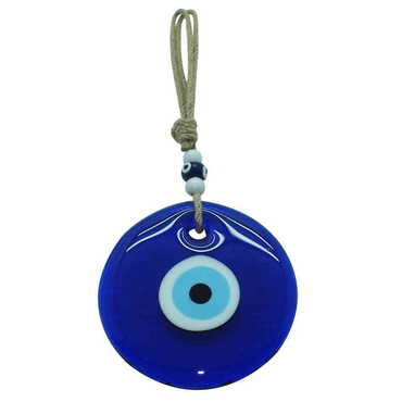 Myros - Flax Yarn Knitted Glass Evil Eye Wall Hanging No : 6 130 mm