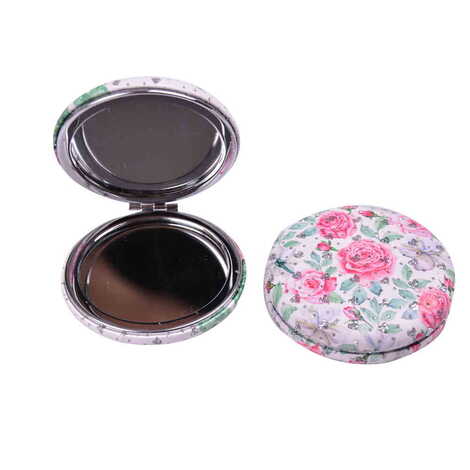 Flower Themed Custom Printed Round Curved Pocket Mirror