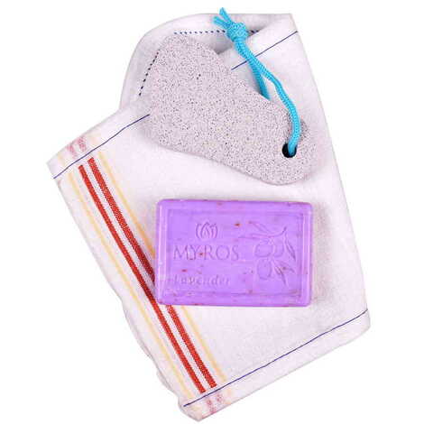 Foot Scrubber + Hammam Glove Lavender Soap Set