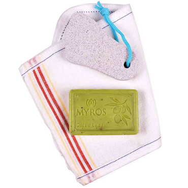 Myros - Foot Scrubber + Hammam Glove Olive Soap Set