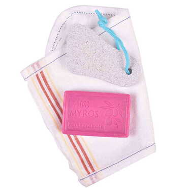 Myros - Foot Scrubber + Hammam Glove Pomegranate Soap Set