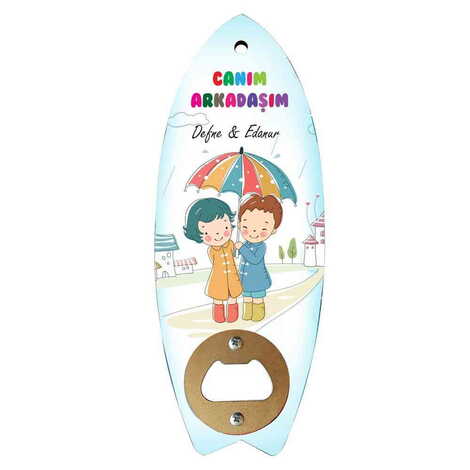 Friend Themed Surf Board Shaped Printed MDF Wooden Bottle Opener 185x72 mm