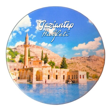 Gaziantep Themed Ceramic Round Shiny Fridge Magnet 7 cm