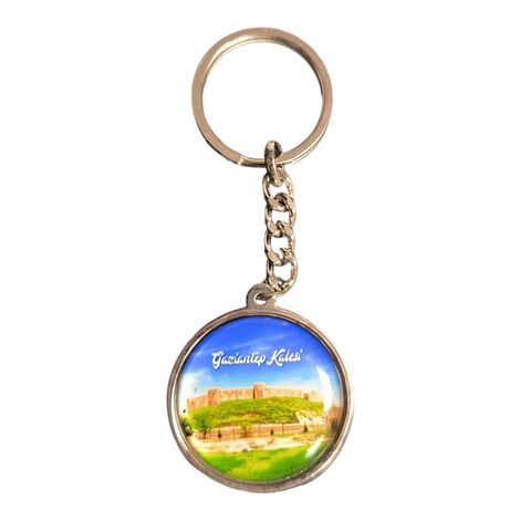 Gaziantep Themed Metal Double Sided Round Keychain 40x95 mm