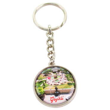 Geyikli Themed Metal Double Face Round Keychain 40x95 mm - Thumbnail