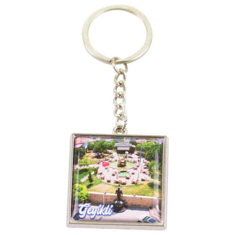 Geyikli Themed Metal Square Shaped Double Face Keychain 36x95 mm