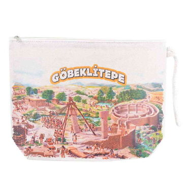 Myros - Göbeklitepe Themed Digital Printed Kanvas Purse 20x27,5 cm