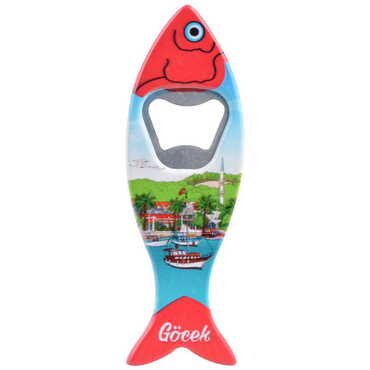 Myros - Gocek Themed Customised UV Printed Fish Shape Printed Plastic Base Bottle Opener 42x130 mm